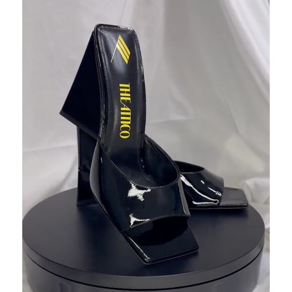 Attico Devon Black Patent Leather Mule Heels Size IT 42 (US 11) Square Toe - Picture 6 of 6